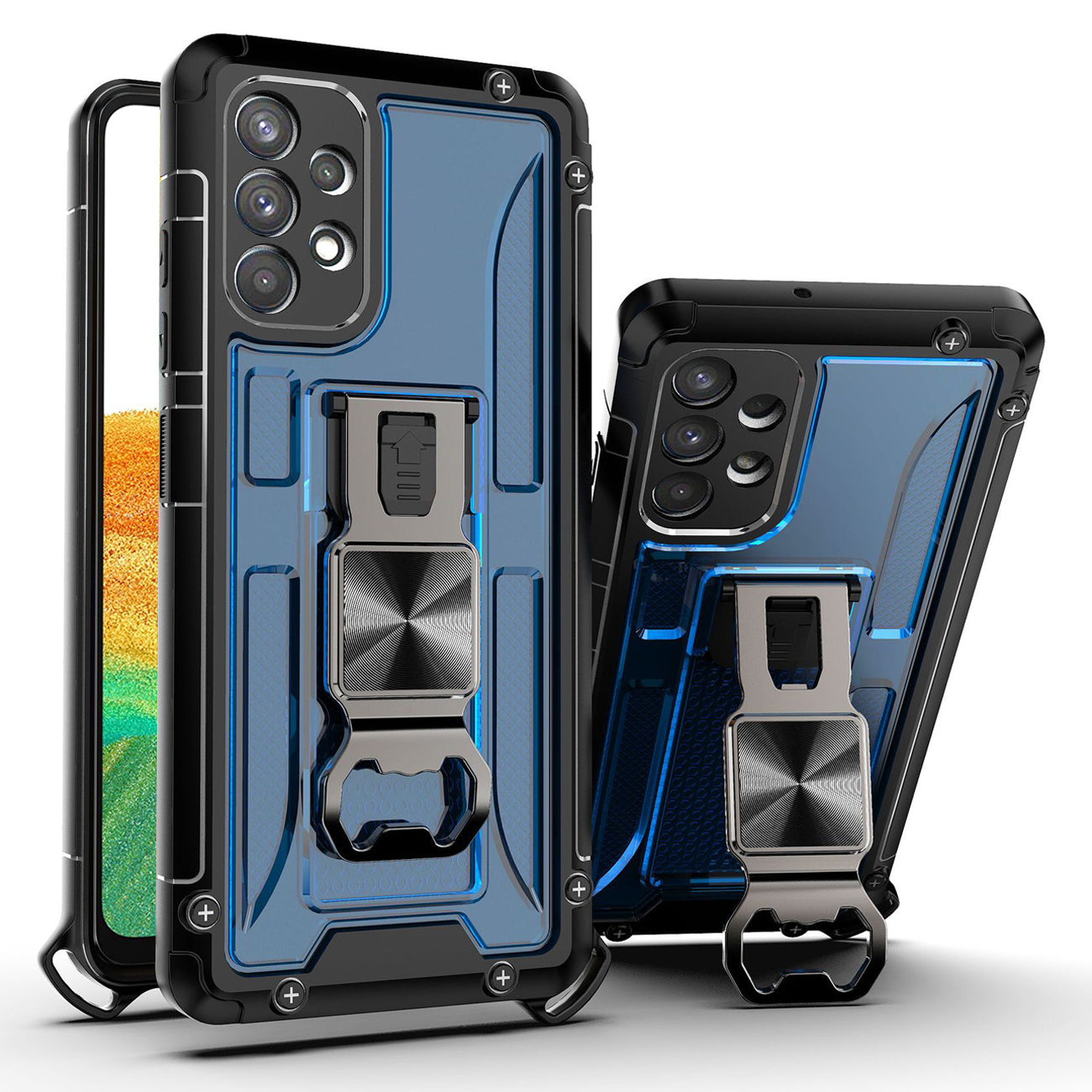 Kickstand Ring Holder/Bottle Opener with Magnetic Car Mount for Samsung Galaxy A33 5G In Blue